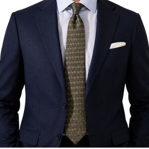Barrington 100% Silk Necktie Mens Olive Green Blue Geometric Formal Classic Tie
